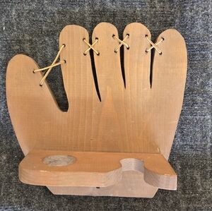 Wooden Wall Mounted Glove Holds Ball & Bat Rack